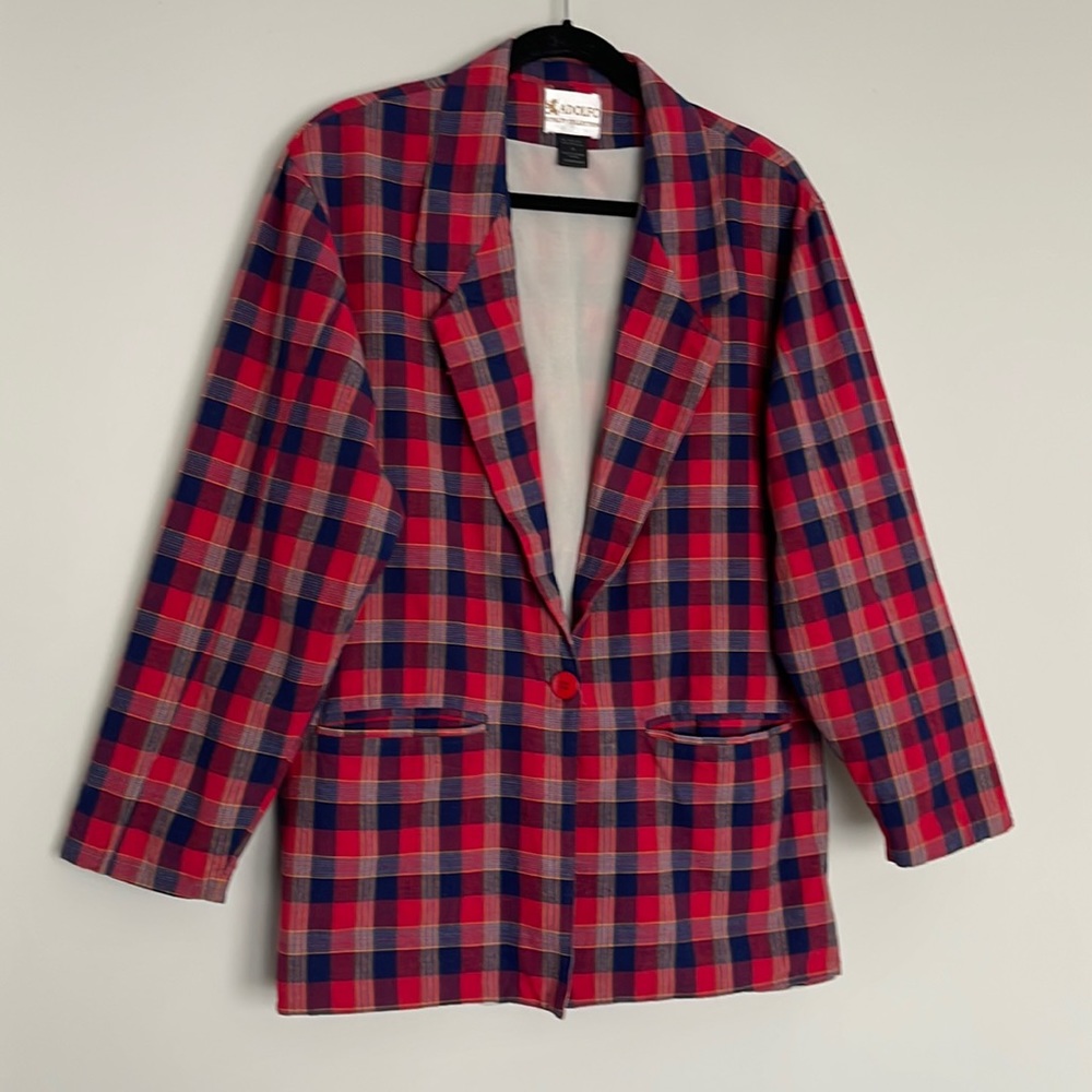 Vintage Adolfo Royalty Collection Tartan Plaid Blazer Womens Sz M